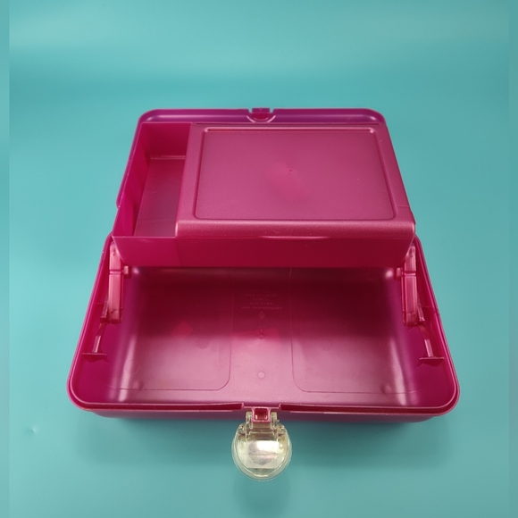 Caboodles Organizer Makeup Case Large Dark Pink Lips 3 Tier + Mirror VG - Picture 5 of 12